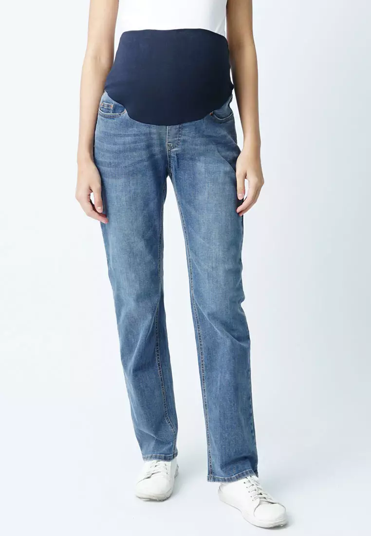 9months Maternity Blue Maternity Full Panel Relaxed Fit Jeans