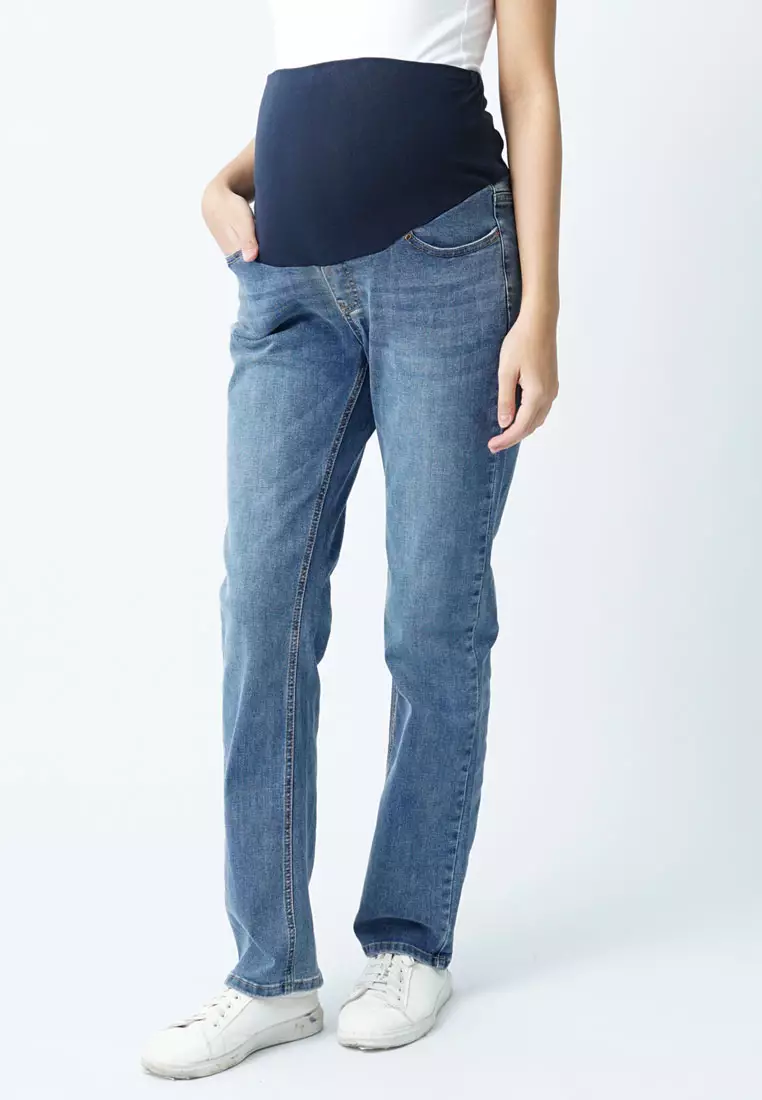 9months Maternity Blue Maternity Full Panel Relaxed Fit Jeans