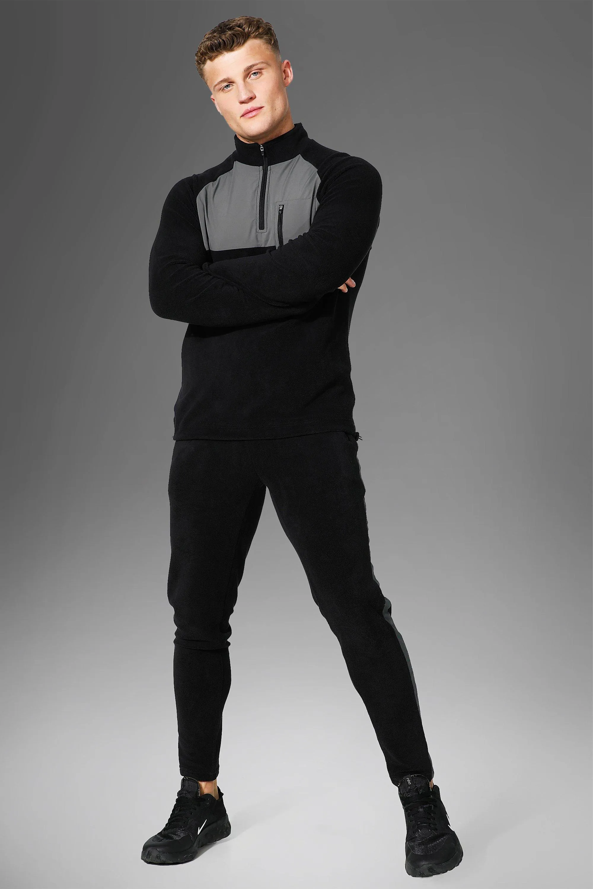 Active Gym Polar Fleece 1/4 Zip Tracksuit | boohooMAN UK