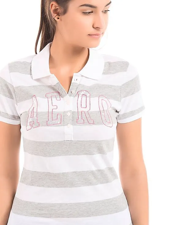 Aeropostale Melange Striped Polo Shirt