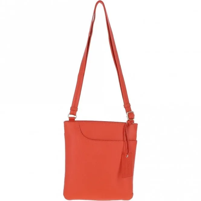 Ashwood Curve  Zip Top Leather Cross Body Bag Orange: 63028