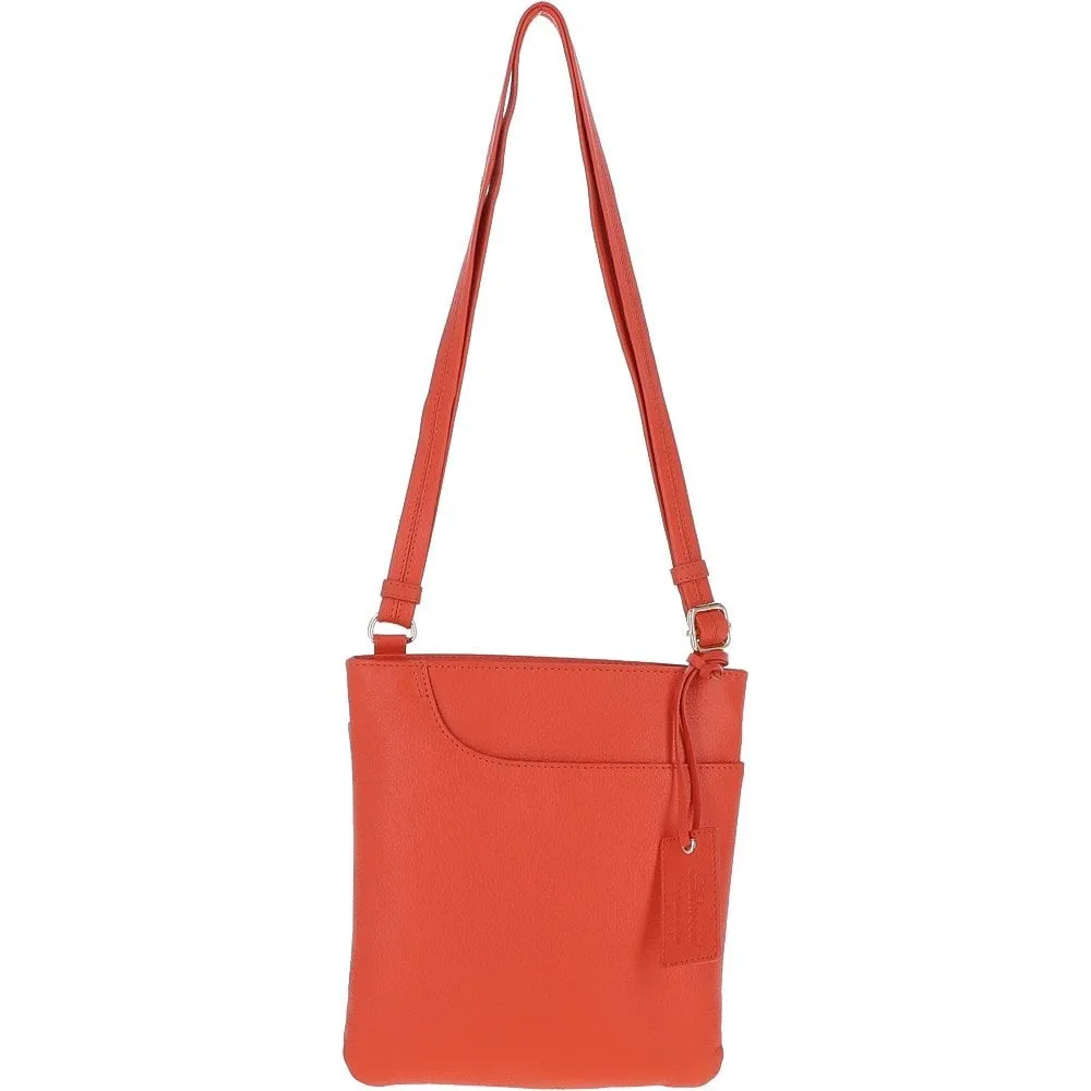 Ashwood Curve  Zip Top Leather Cross Body Bag Orange: 63028