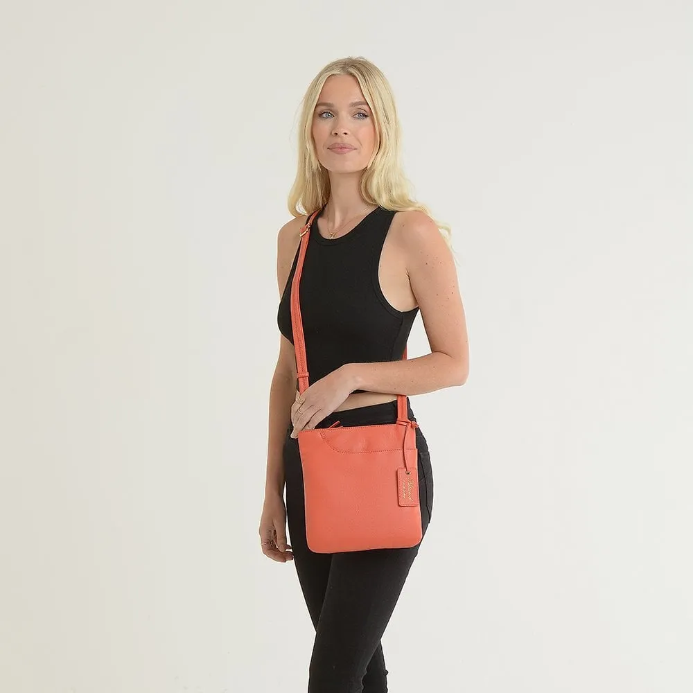 Ashwood Curve  Zip Top Leather Cross Body Bag Orange: 63028