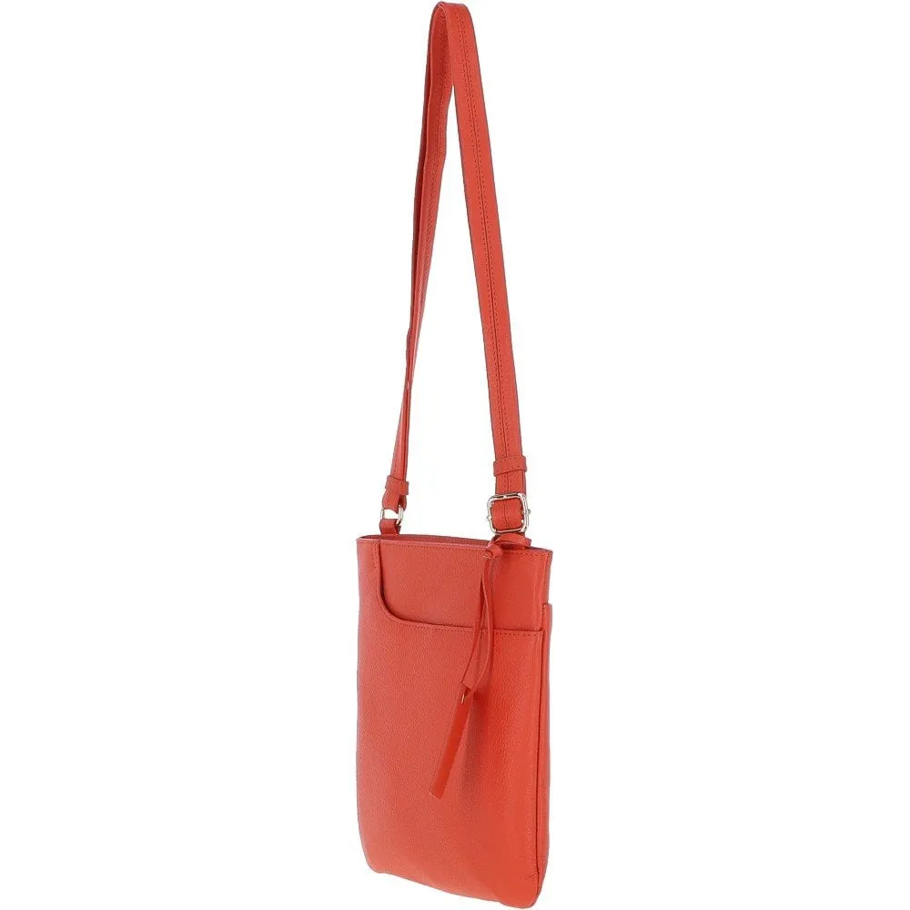 Ashwood Curve  Zip Top Leather Cross Body Bag Orange: 63028