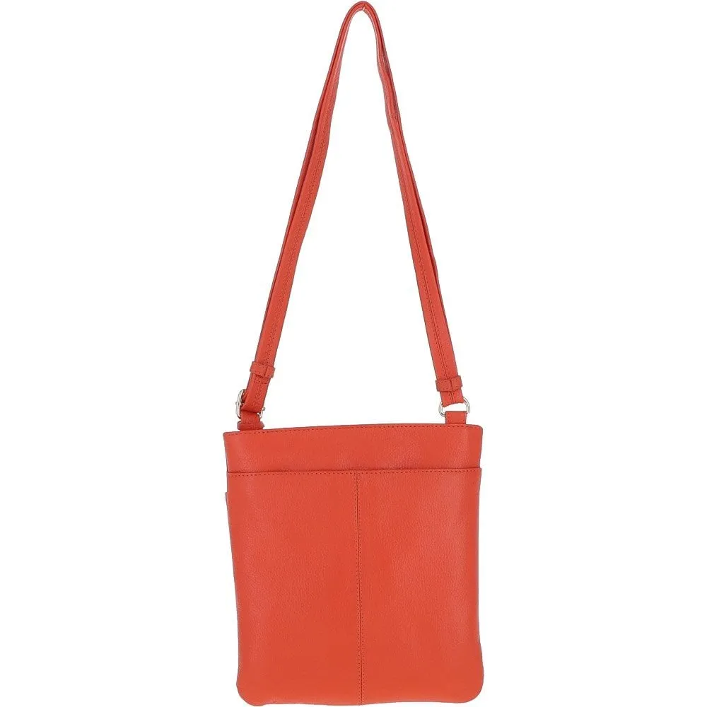 Ashwood Curve  Zip Top Leather Cross Body Bag Orange: 63028