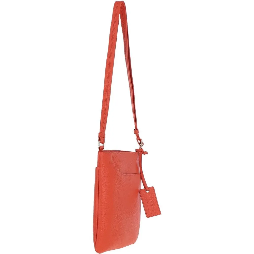 Ashwood Curve  Zip Top Leather Cross Body Bag Orange: 63028