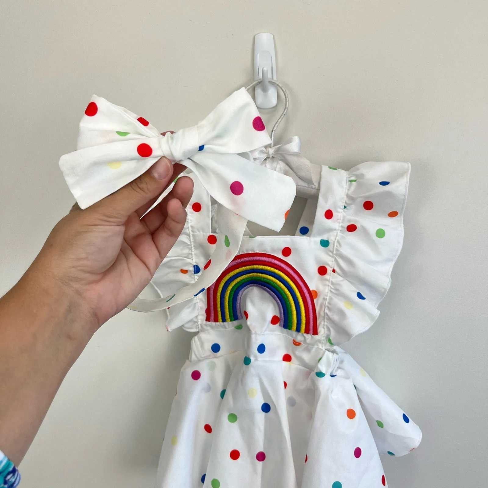 Baby Girl Rainbow Polka Dot Ruffle Romper 70 cm