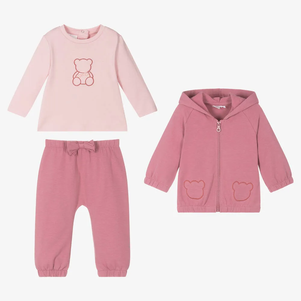 Baby Girls Pink Cotton Tracksuit Set