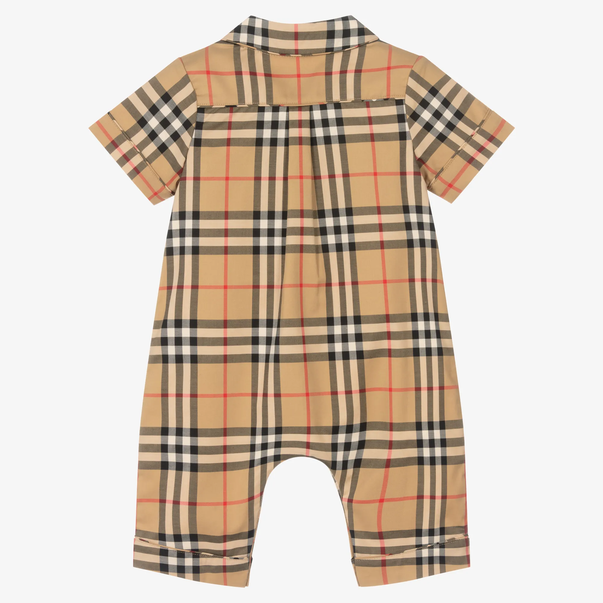 Beige Check Cotton Romper