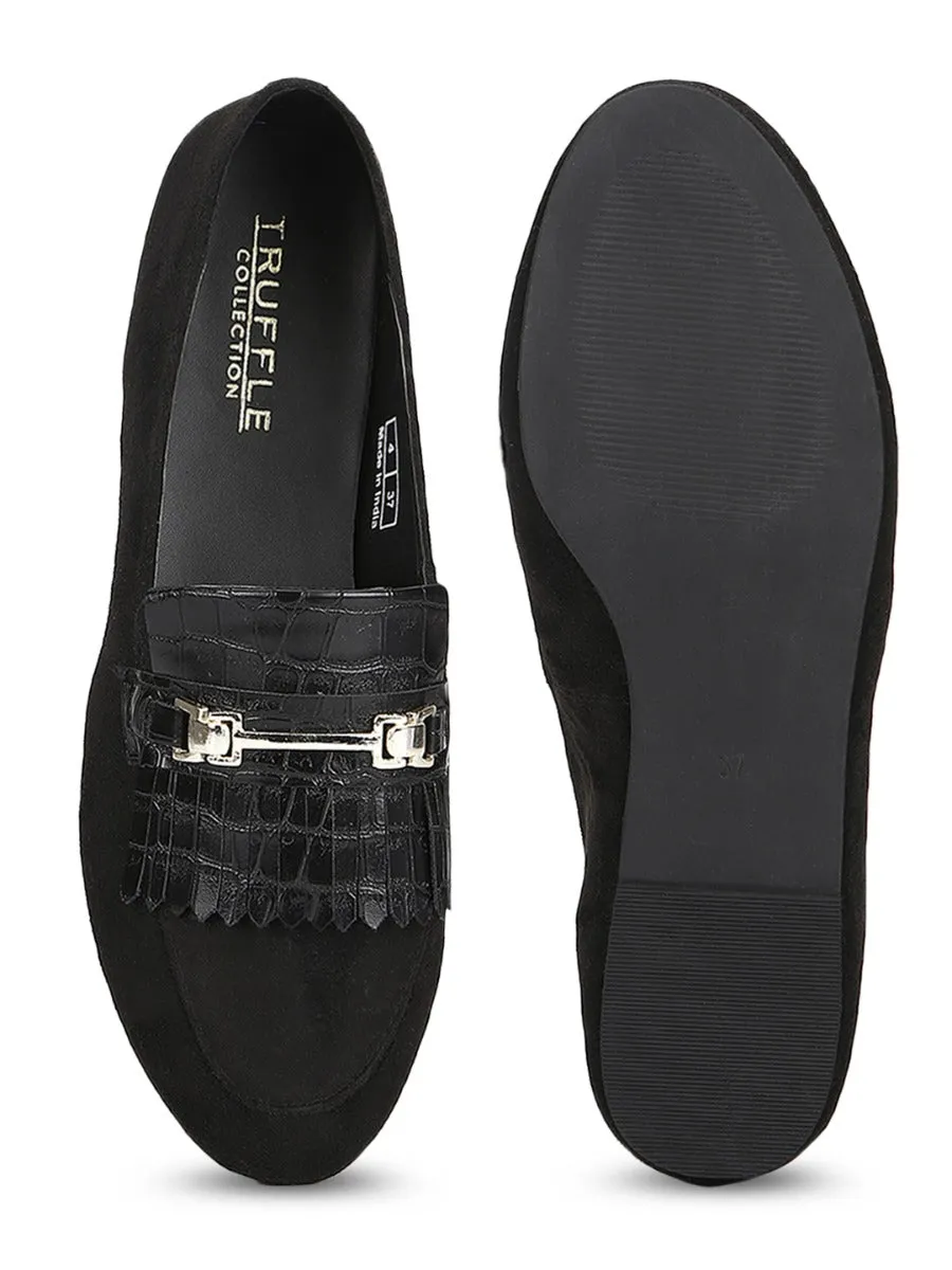 Black Micro Loafer Shoes With Buckle