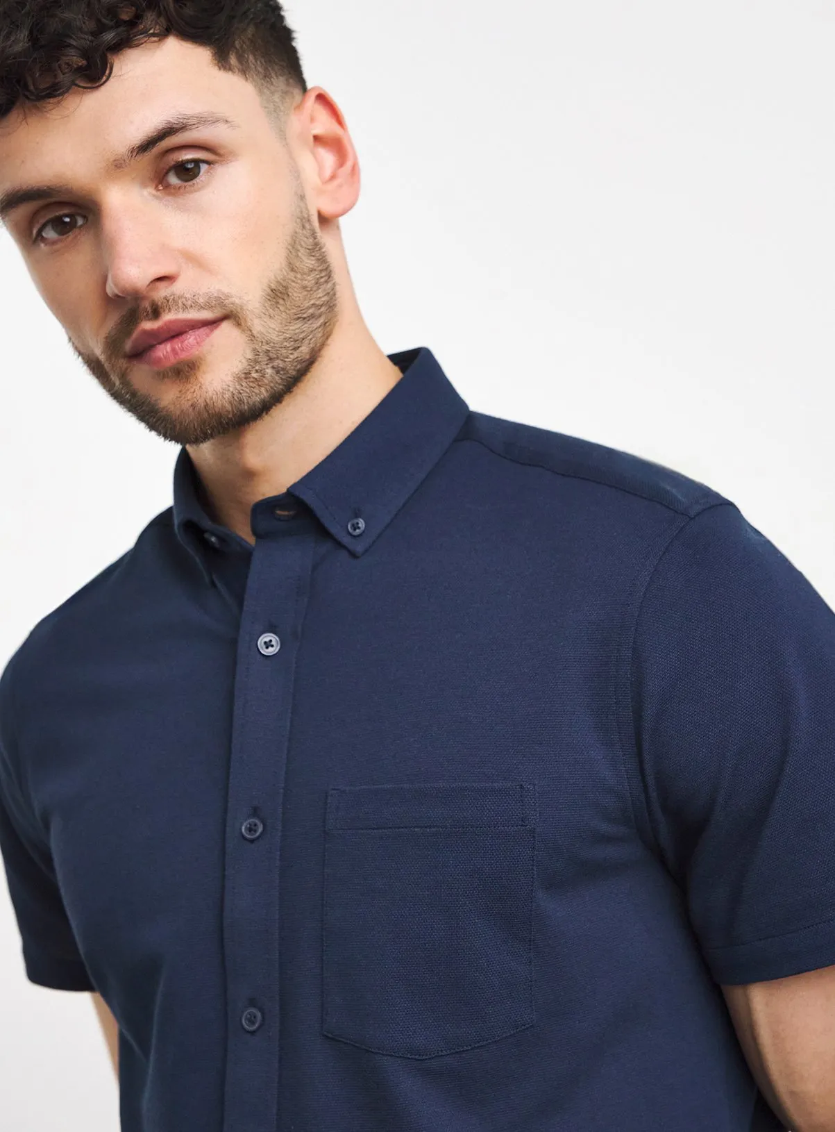 Buy JACAMO Button Down Pique Shirt Navy 21 | Workwear | Tu