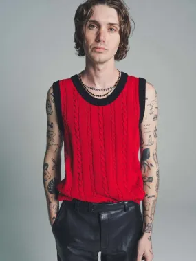 Cable Knit Tank Top - Red