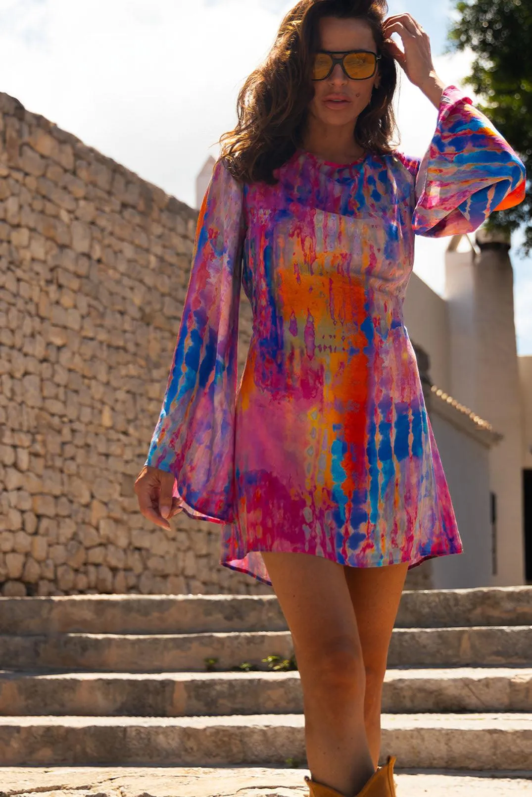 Cala Bassa Tie Tye Tunic Angel Sleeve Dress