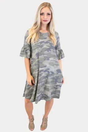 Camo Maternity Dress with Ruffle Sleeves