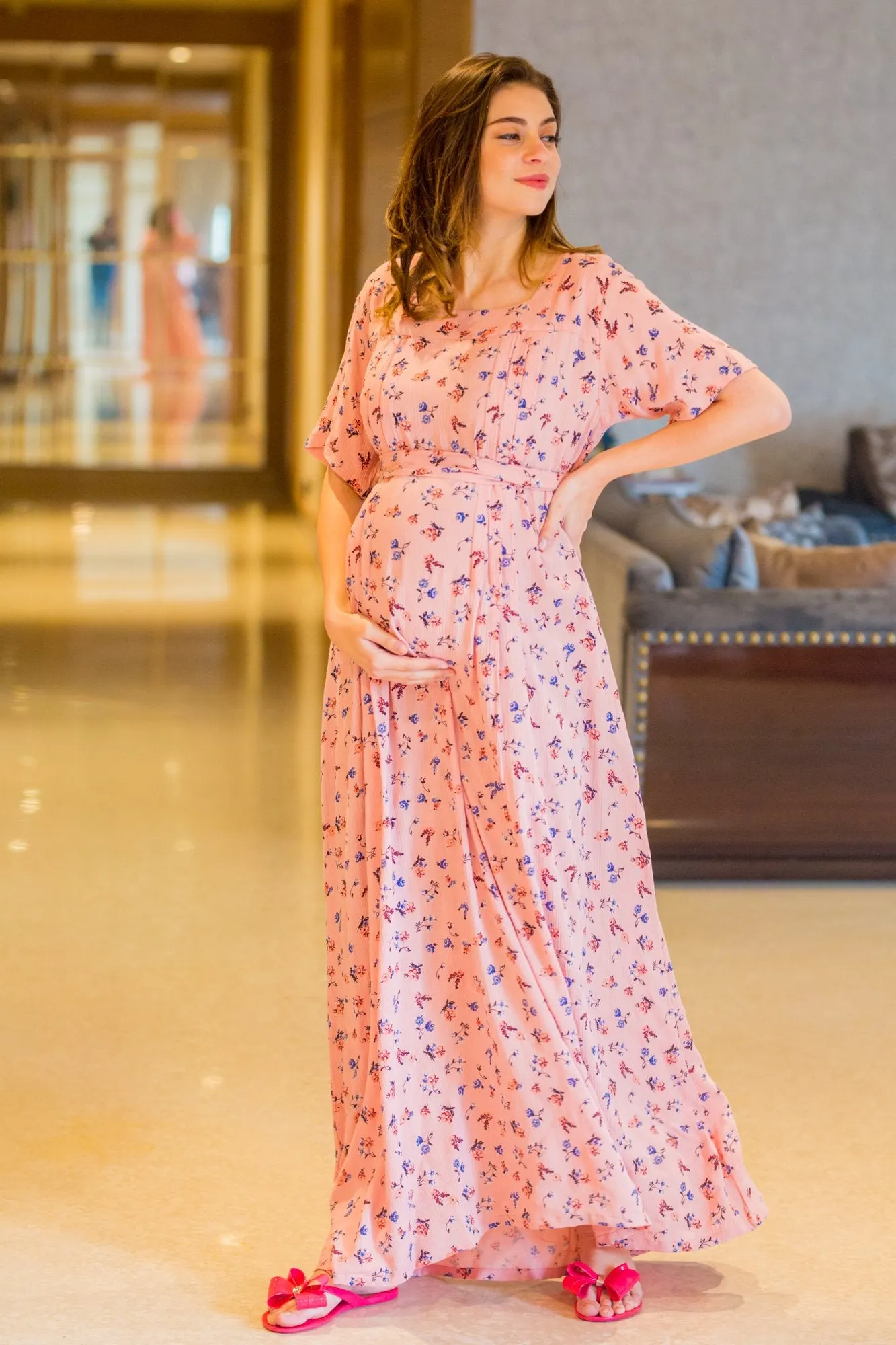 Comfy Salmon Maternity & Nursing Night Dress