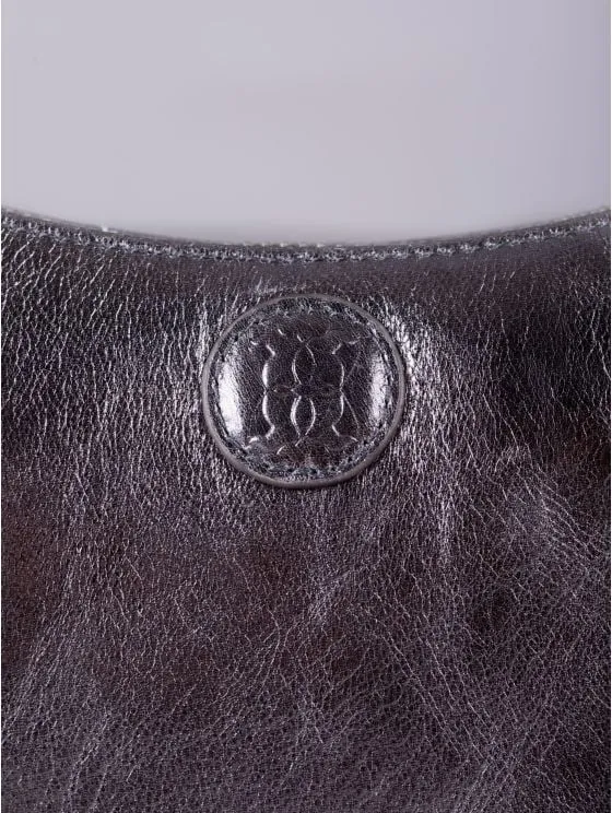 Coniston Crescent Leather Cross Body Bag in Metallic Pewter