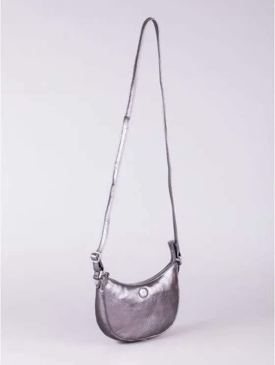 Coniston Crescent Leather Cross Body Bag in Metallic Pewter