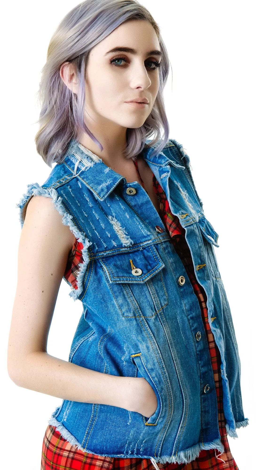 Crossed Out Destroyed Denim Vest-