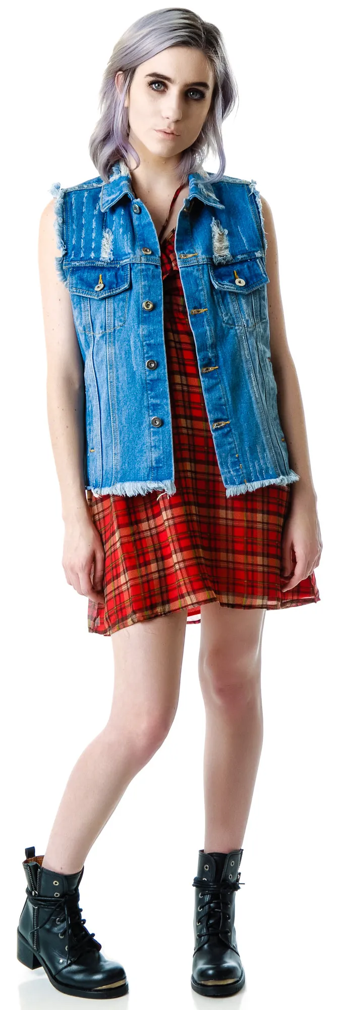 Crossed Out Destroyed Denim Vest-