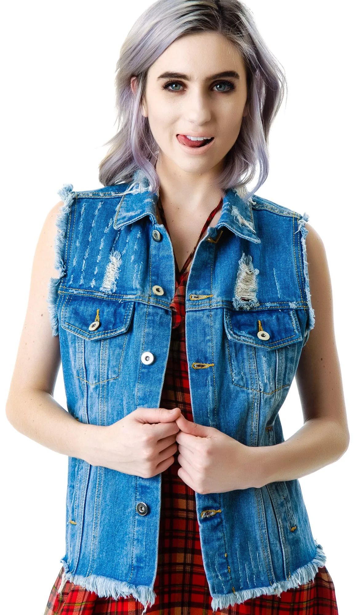 Crossed Out Destroyed Denim Vest-