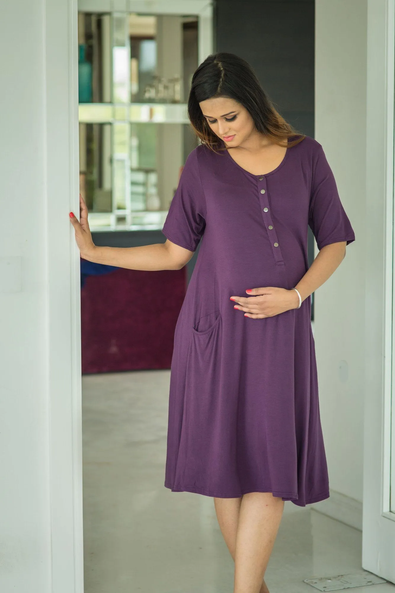 Deep Purple Maternity & Nursing Pocket Dress