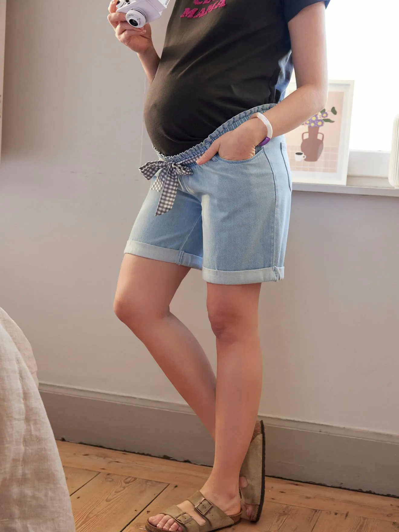 Denim Bermuda Shorts for Maternity - double stone