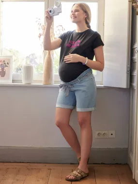 Denim Bermuda Shorts for Maternity - double stone