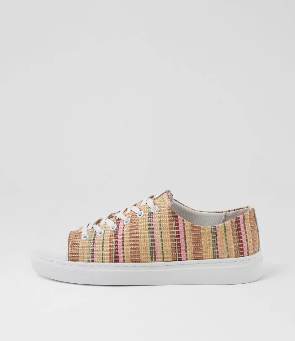 DIANA FERRARI Oraffi White Camel Multi Leather Woven Sneakers