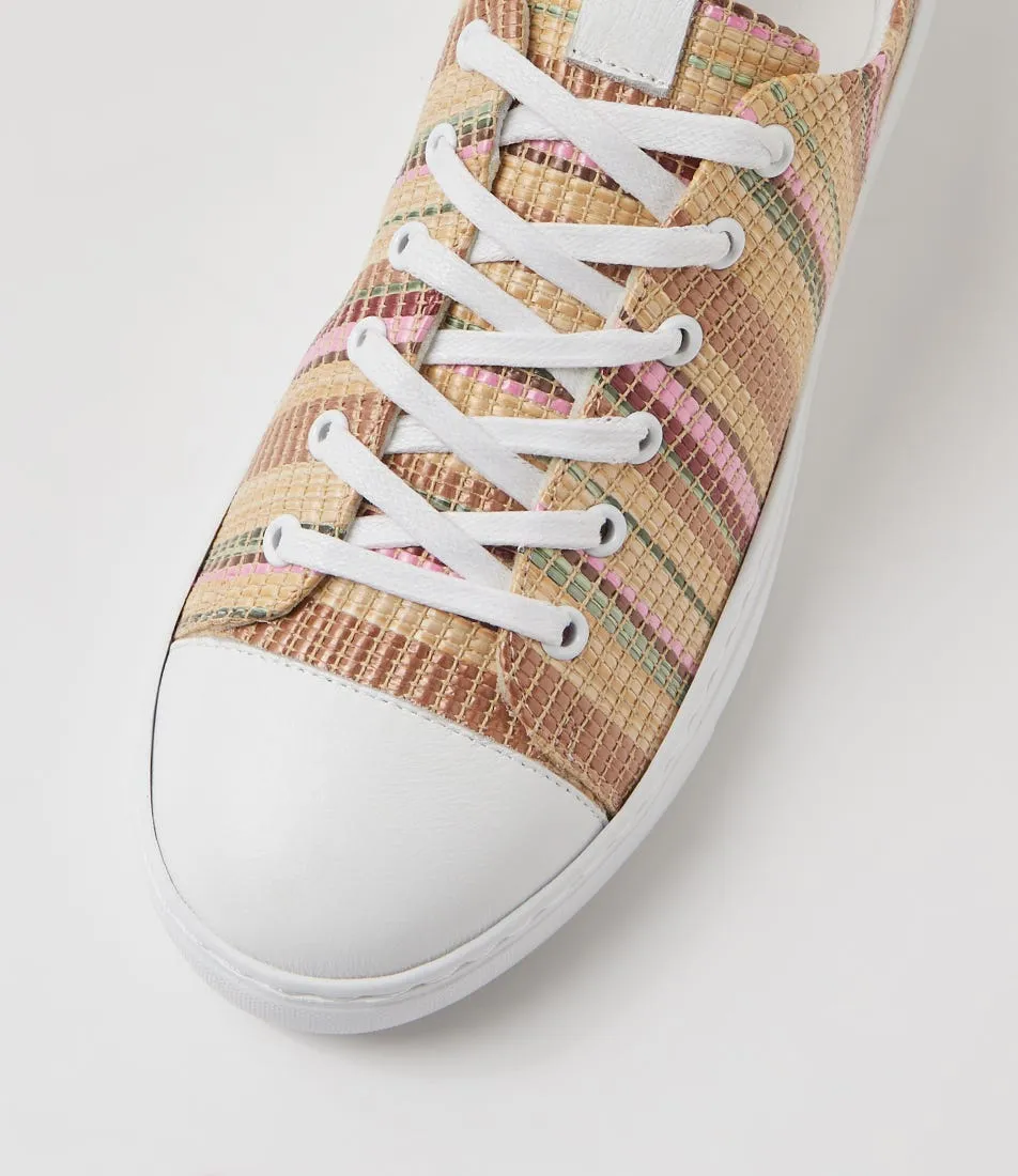 DIANA FERRARI Oraffi White Camel Multi Leather Woven Sneakers