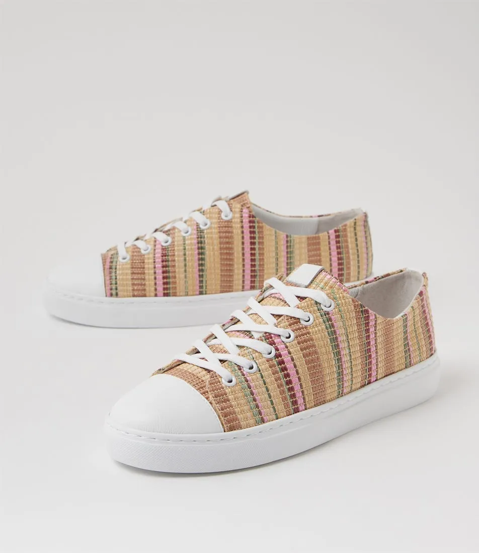 DIANA FERRARI Oraffi White Camel Multi Leather Woven Sneakers