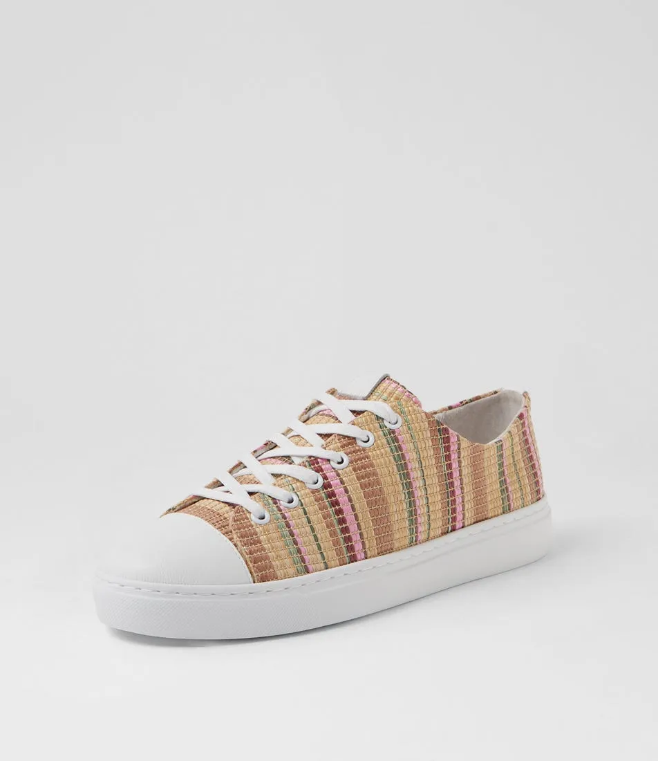 DIANA FERRARI Oraffi White Camel Multi Leather Woven Sneakers