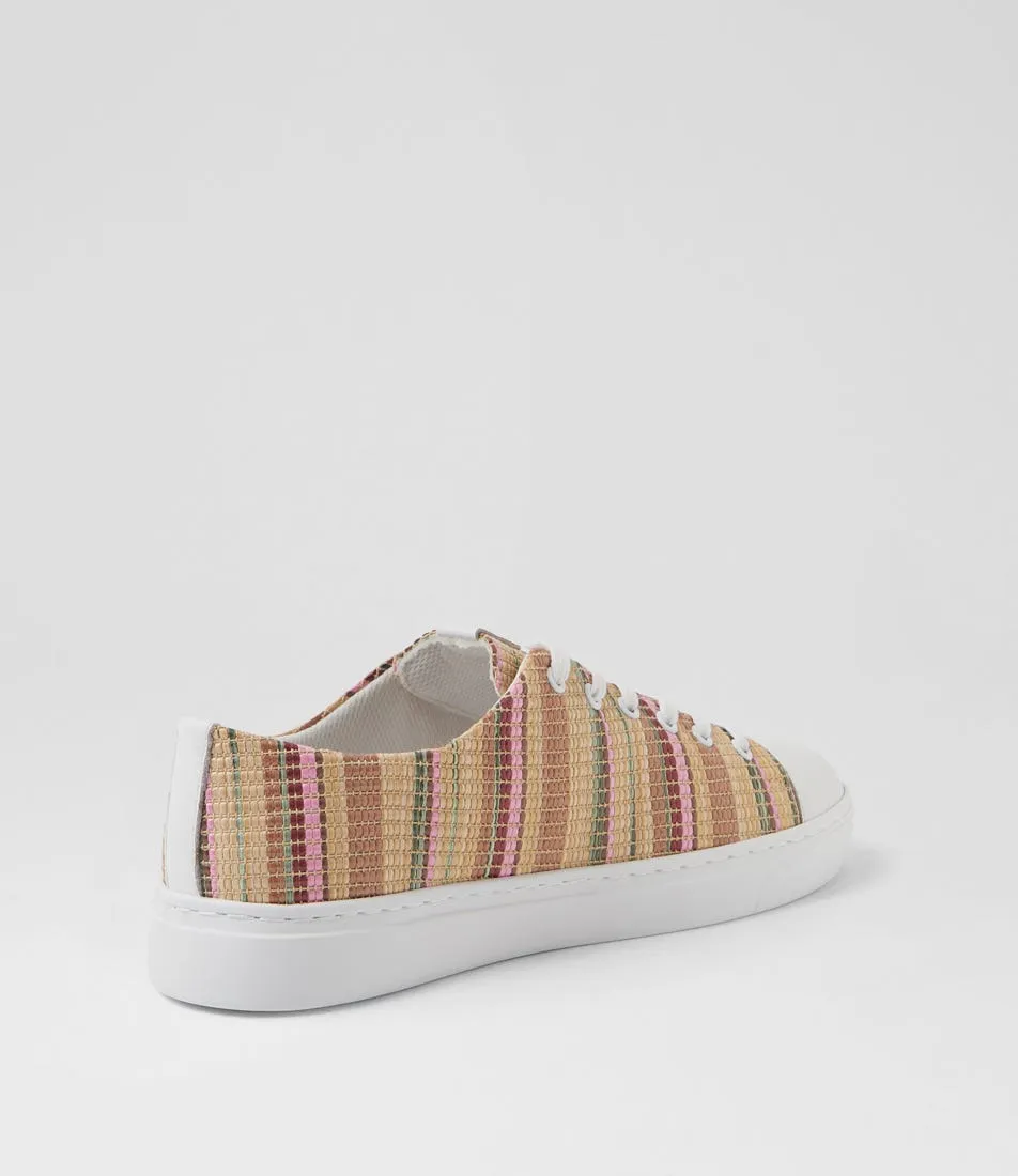 DIANA FERRARI Oraffi White Camel Multi Leather Woven Sneakers