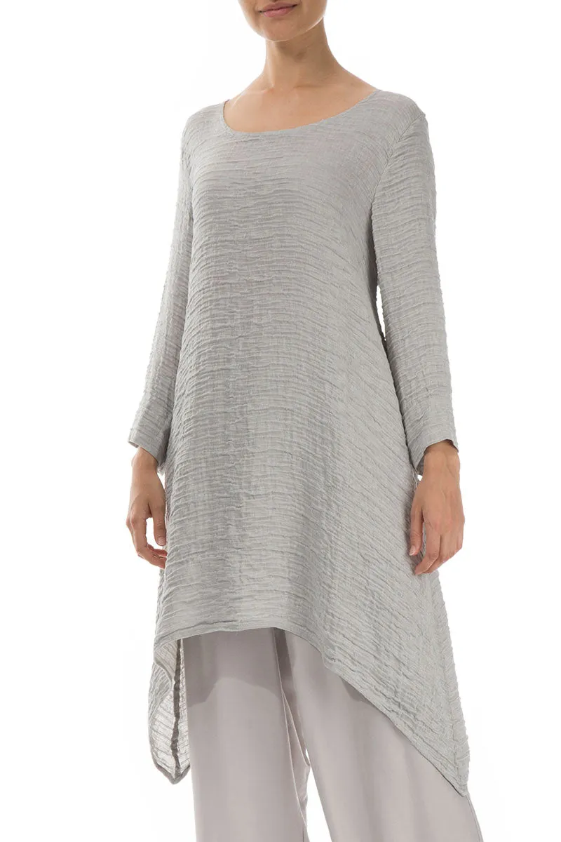 Evergreen Dropped Edge Cream Crinkled Silk Tunic