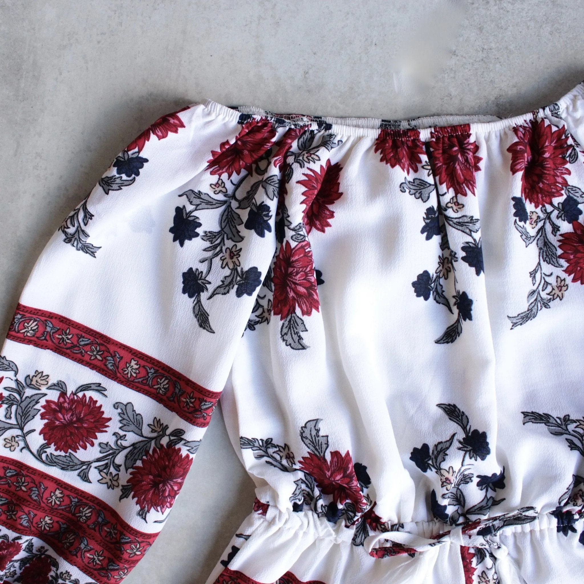 Final Sale - Reverse - Off The Shoulder Romper in Red/Floral