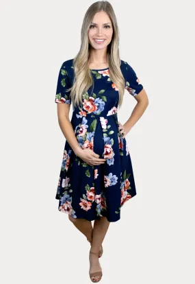 Floral Babydoll Maternity Dress in Navy