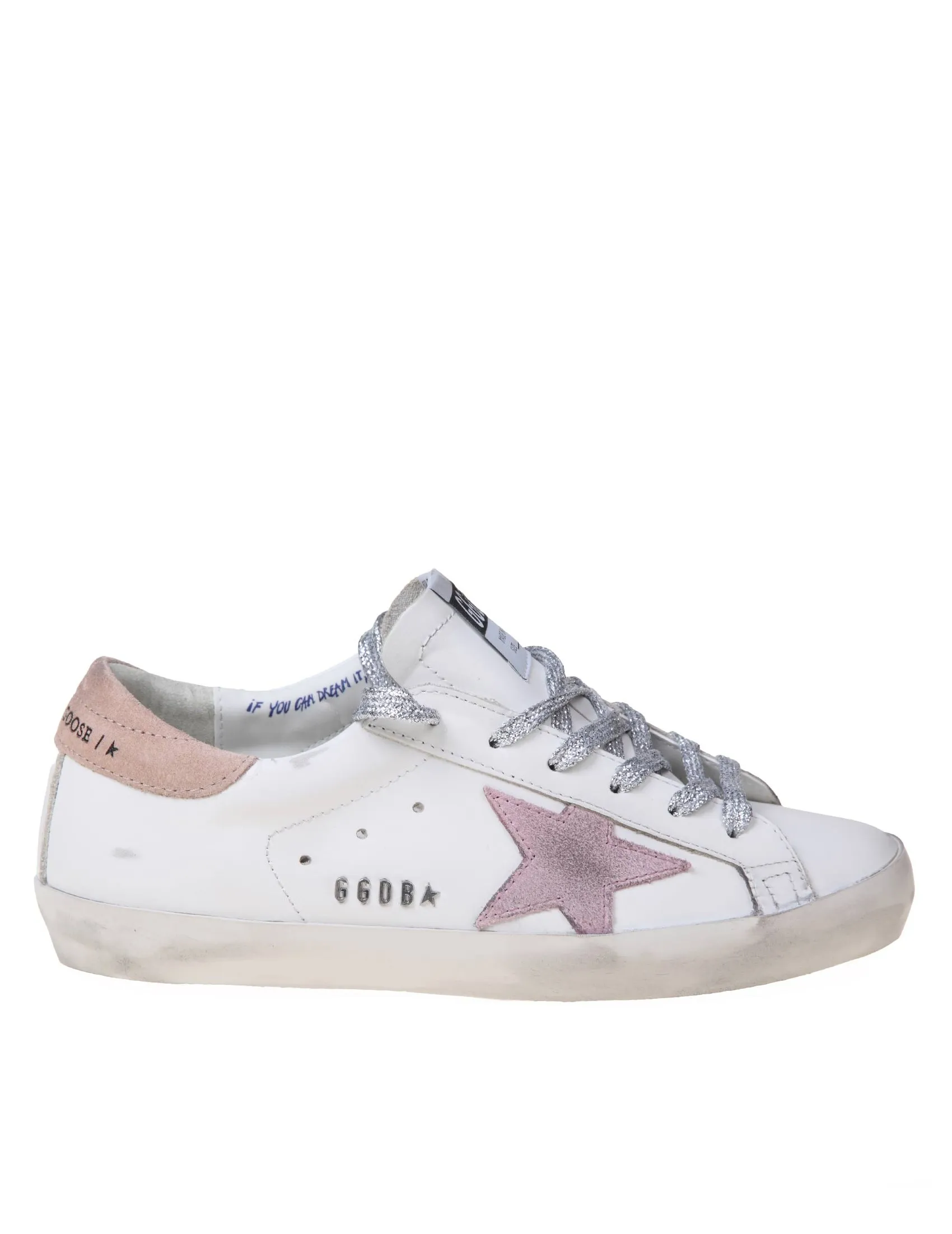 GOLDEN GOOSE SUPER-STAR LEATHER SNEAKERS WITH PINK SUEDE STAR