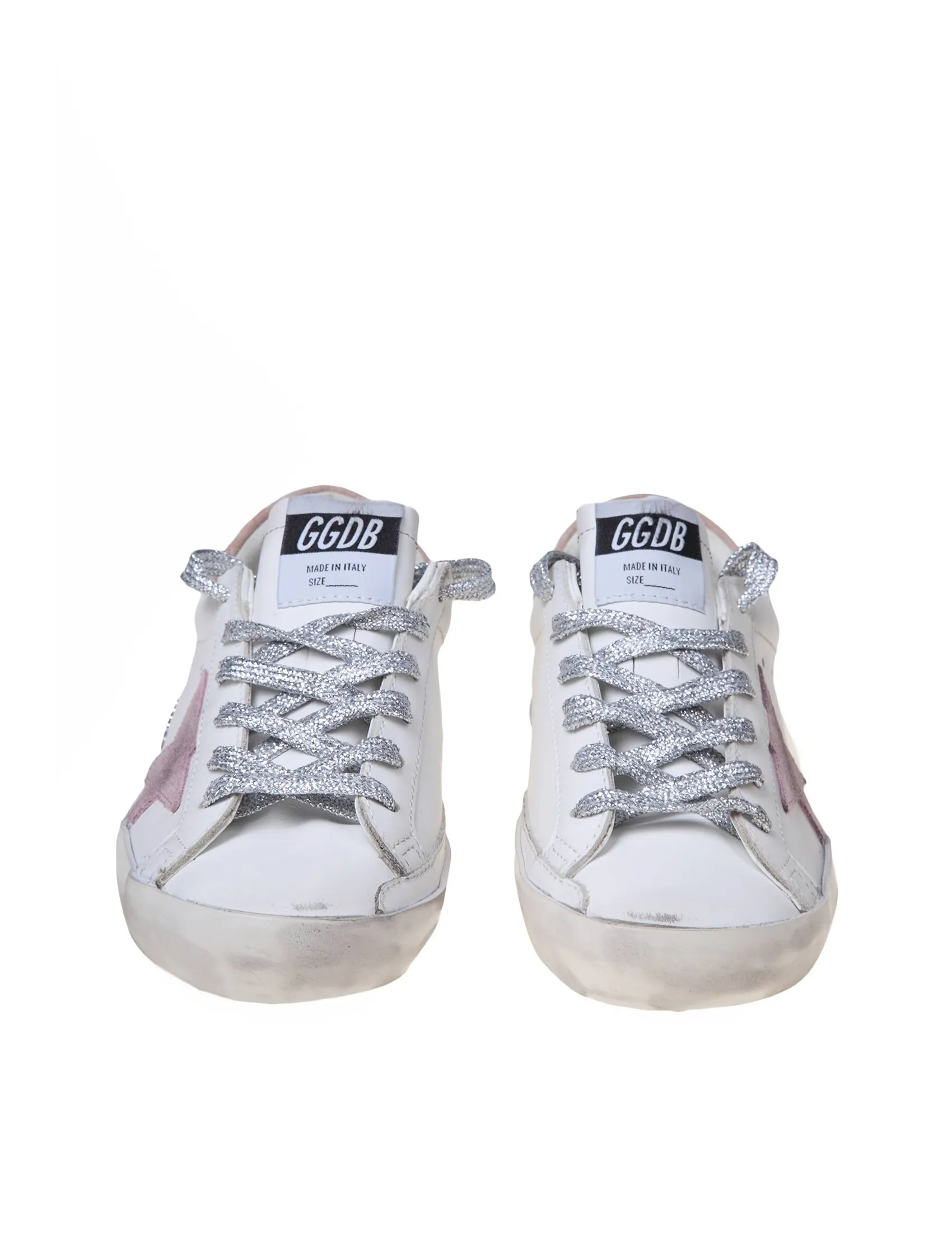 GOLDEN GOOSE SUPER-STAR LEATHER SNEAKERS WITH PINK SUEDE STAR