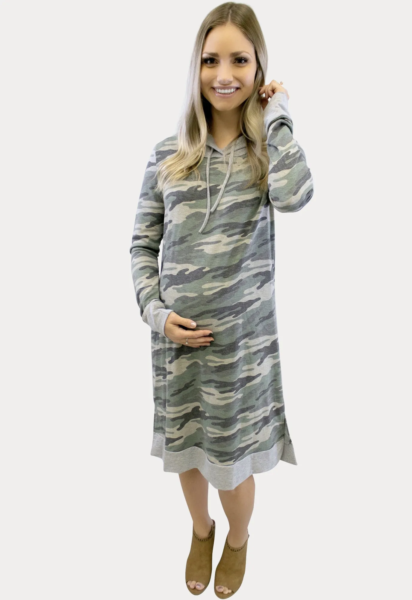 Hooded Camo Maternity Dress