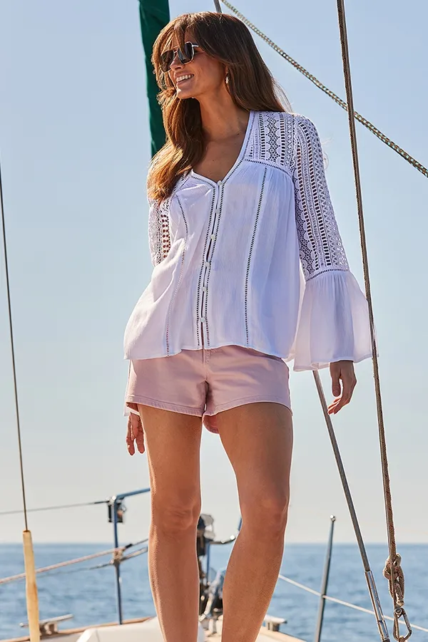 Ivory Broderie Detail Tunic Top