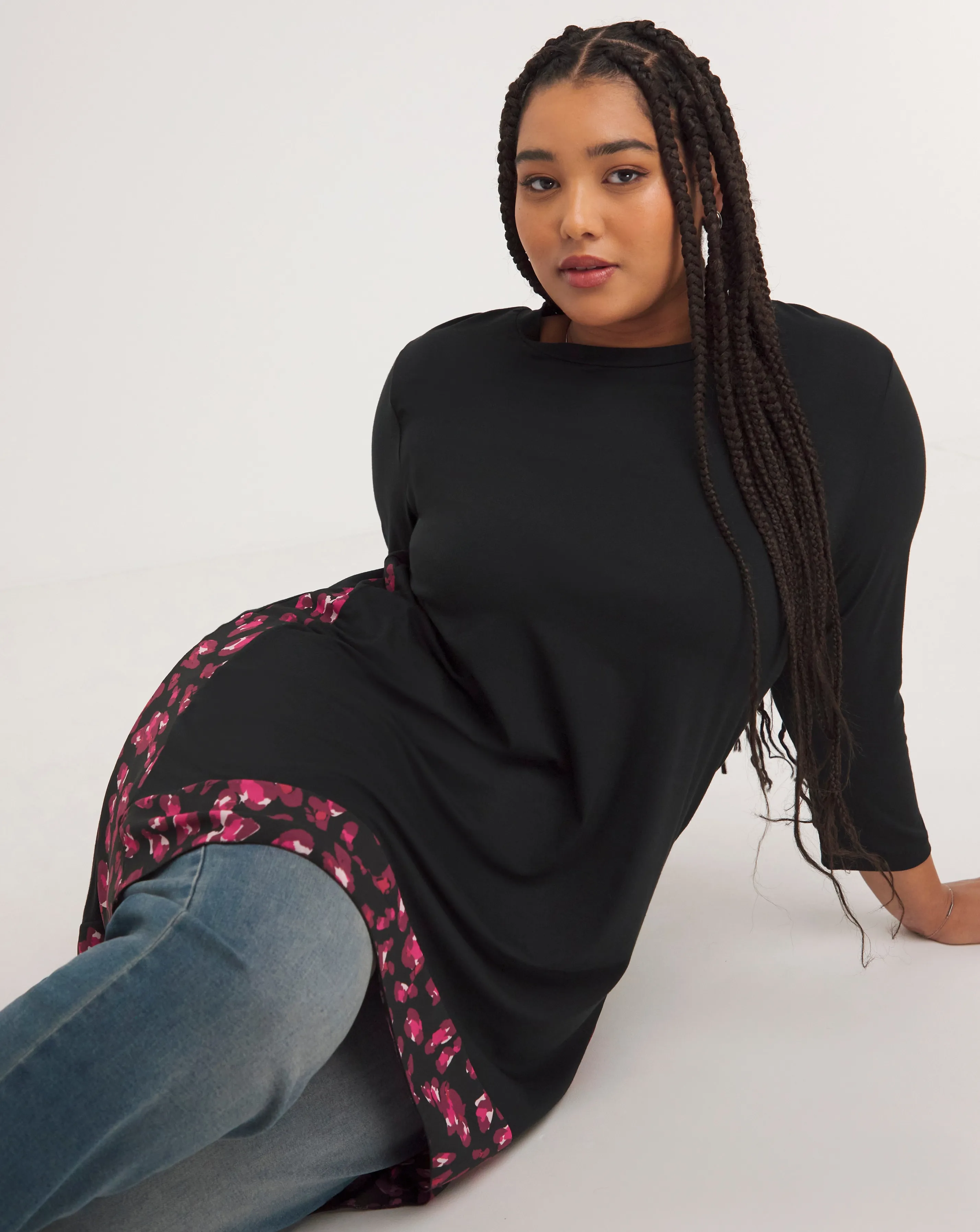 Joe Browns Black/Pink Flattering Waterfall Jersey Tunic | Simply Be