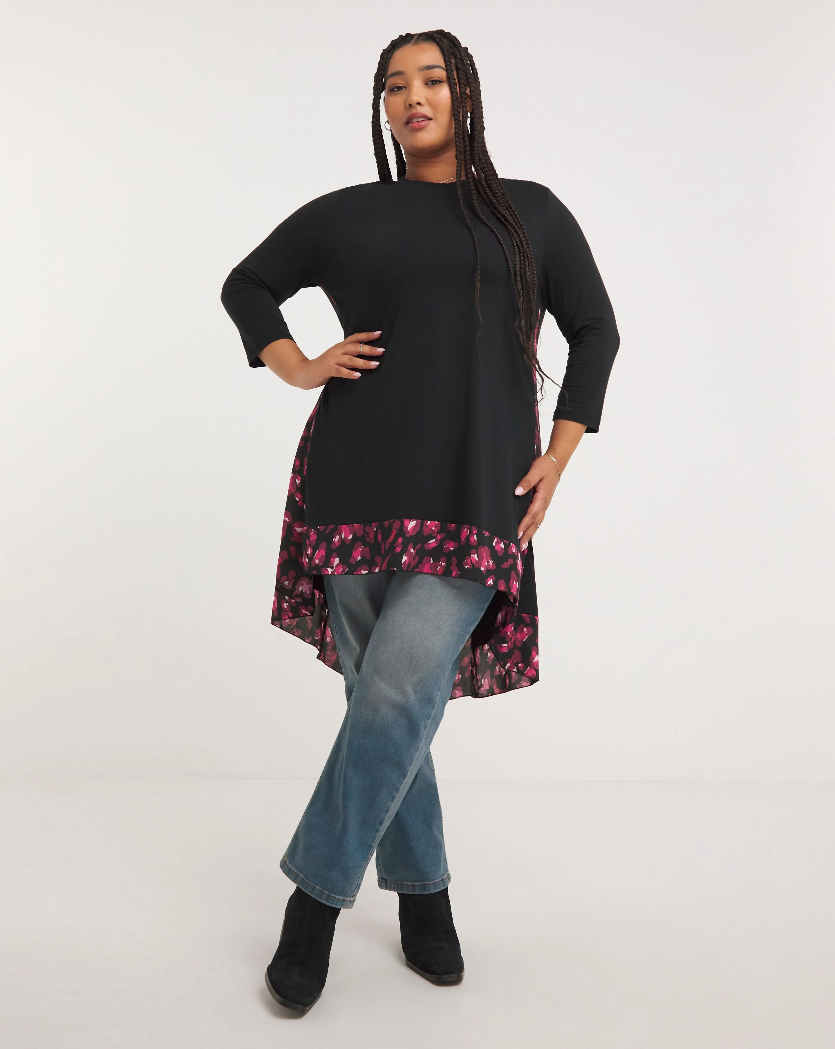 Joe Browns Black/Pink Flattering Waterfall Jersey Tunic | Simply Be