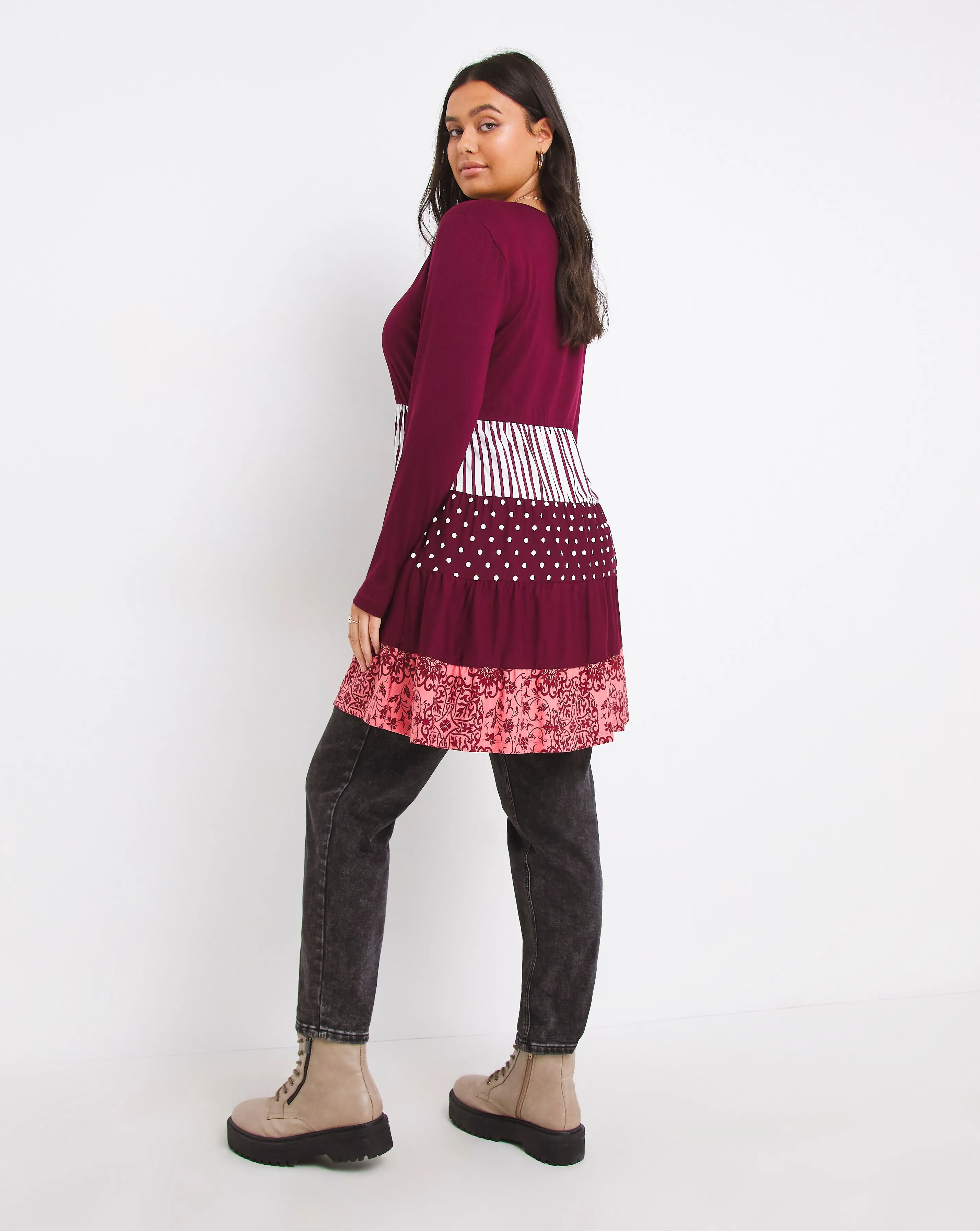 Joe Browns Long Sleeve Mixed Print Tiered Tunic | Simply Be