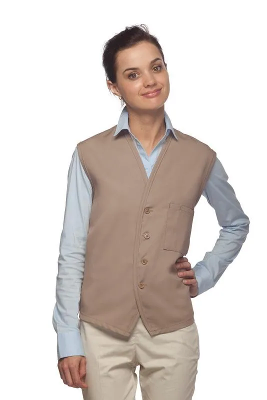 Khaki 4-Button Unisex Vest with 1 Pocket