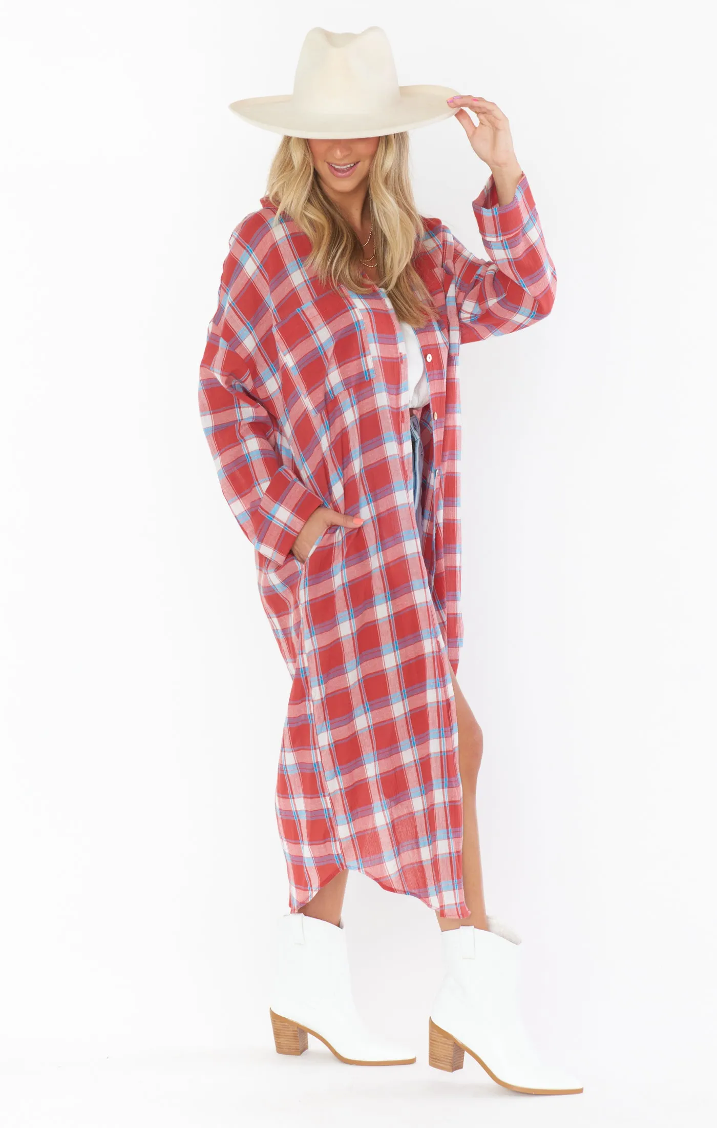 Leo Button Down Tunic ~ Red Plaid