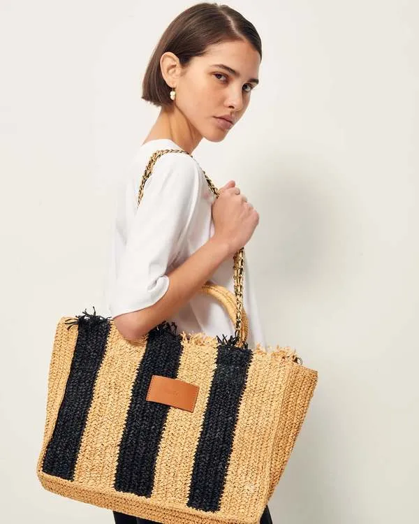 Loutalou Raffia Bag - Whiblack Stripe