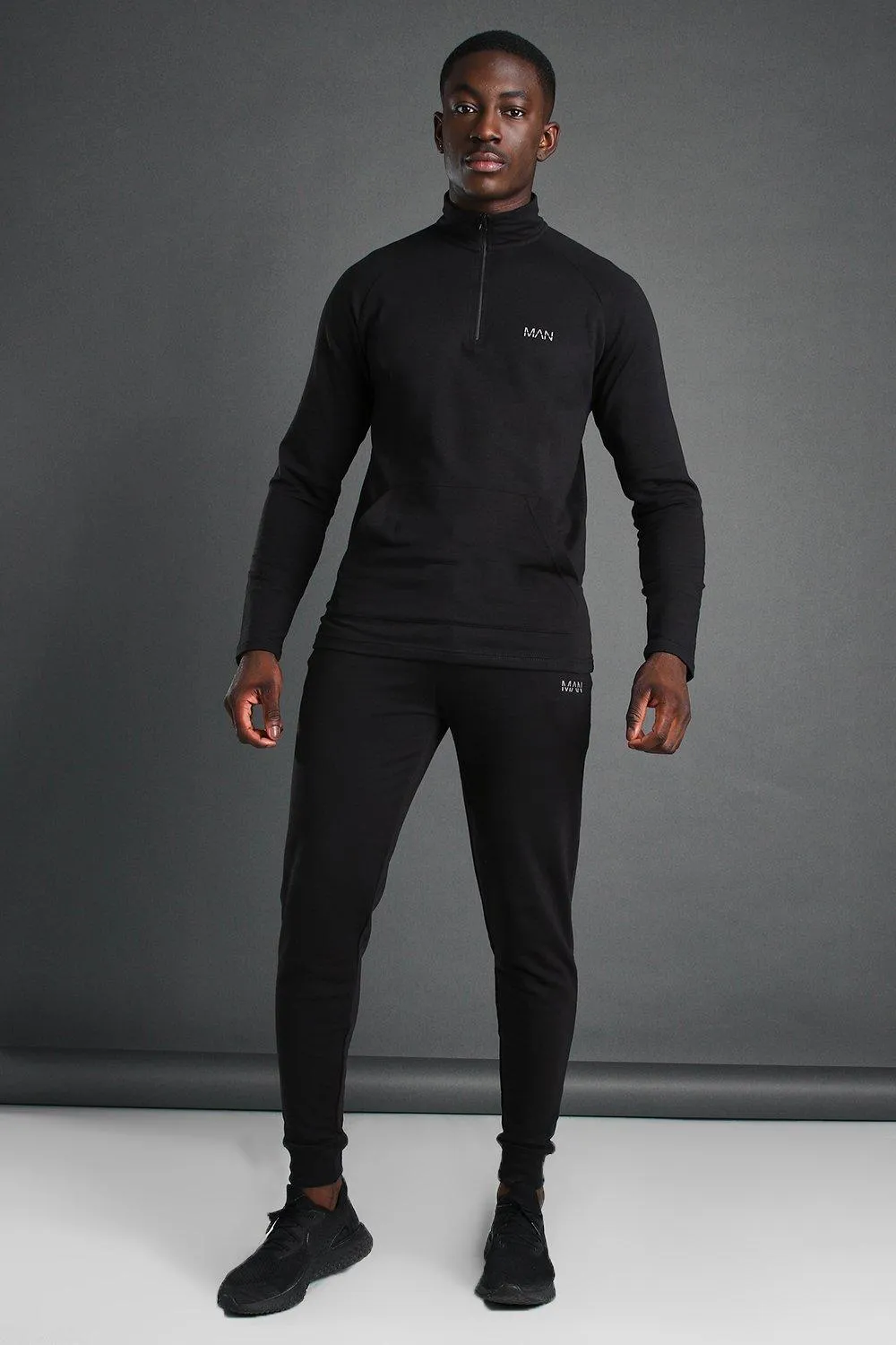 MAN Active Funnel Neck 1/4 Zip Tracksuit | boohooMAN UK