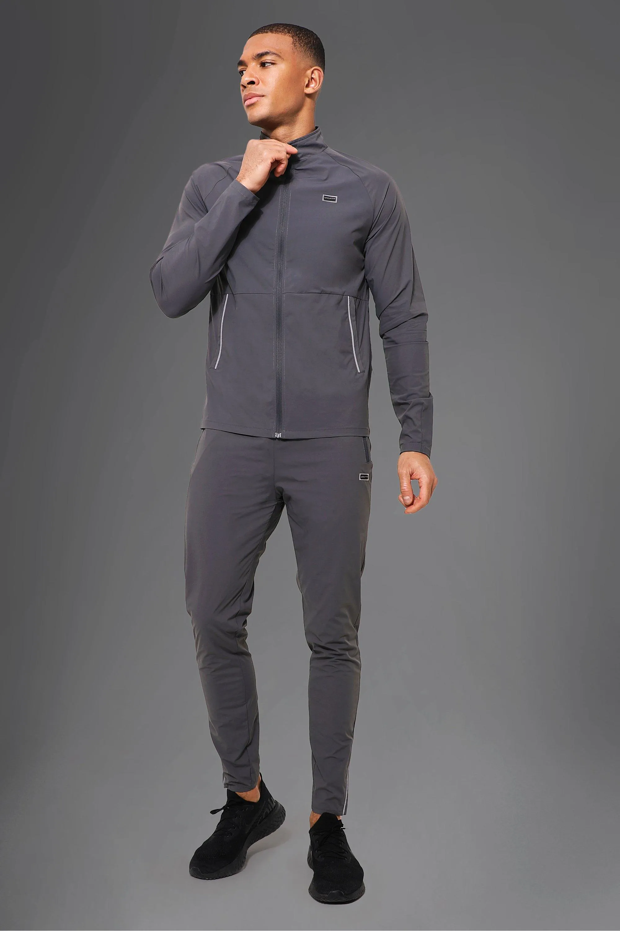 Man Active Gym Nylon Funnel Neck Tracksuit | boohooMAN UK