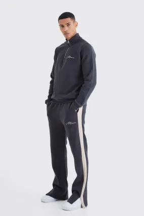 Man Signature 1/4 Zip Sweatshirt Gusset Tracksuit | boohooMAN UK