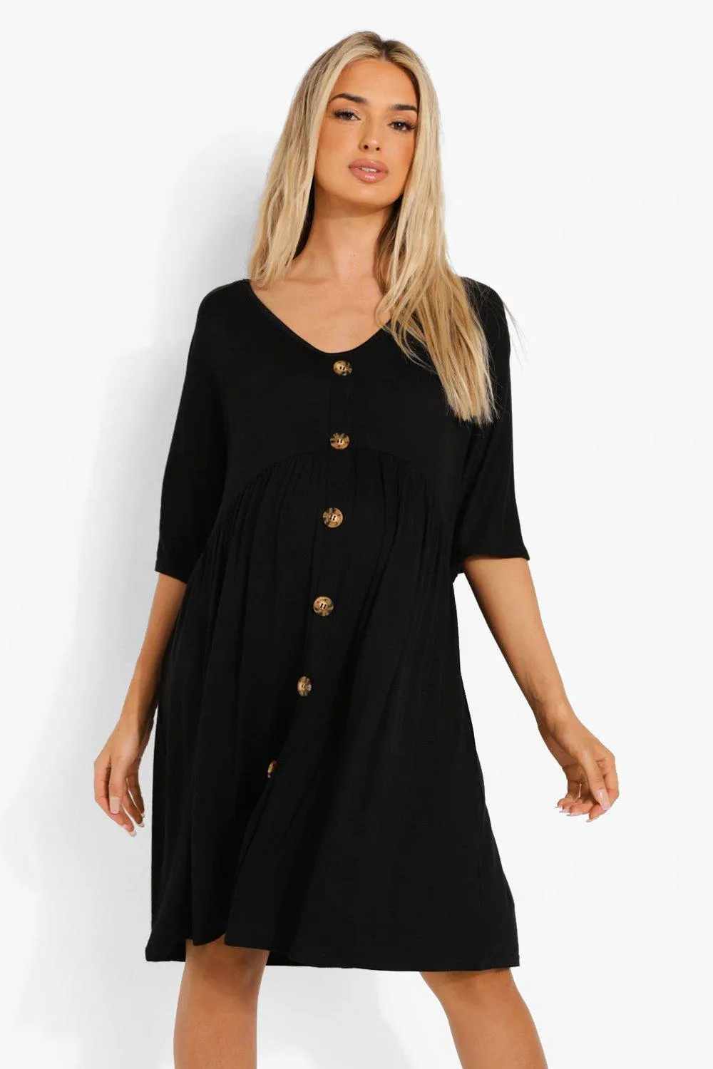 Maternity Button Front Smock Dress