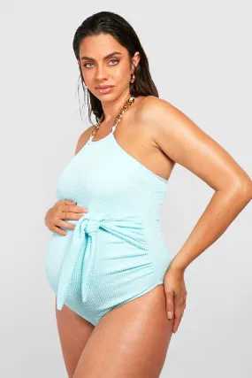 Maternity Crinkle Chain Detail Tie Front Swimsuit